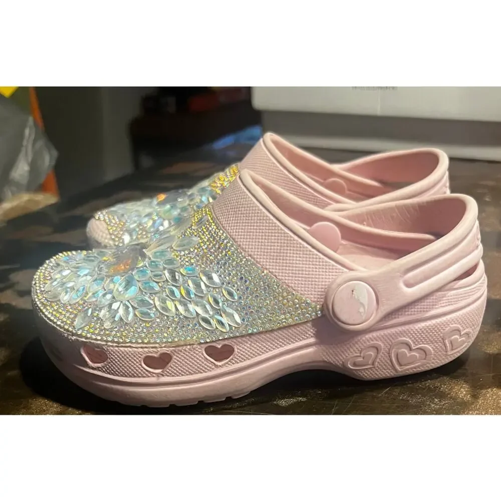 Pink Skechers Brand Rhinestone Embellished Croc Slide Style Shoe Size 11